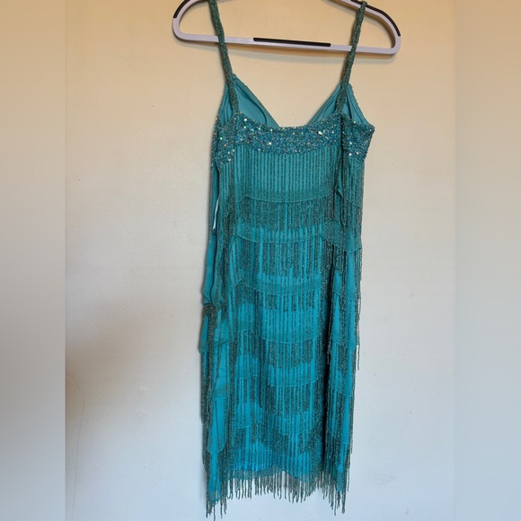 Vtg Scala Beaded Fringe Mini Dress Sz S 100% Silk Sequin Layered Cocktail - Picture 7 of 11